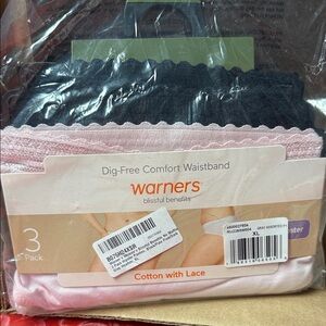 Warner's Lace Trim Cotton Panties 3-Pack - Black, Pink, Cream